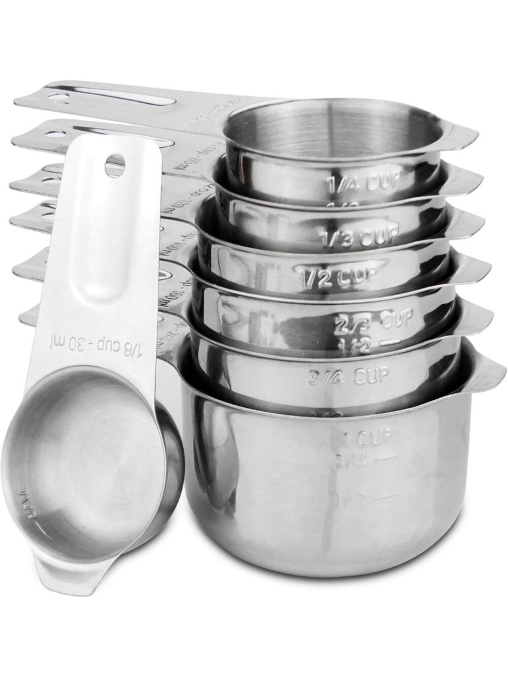 7-Piece Stainless Steel Measuring Cups Set - Durable, Easy to Clean, Silver